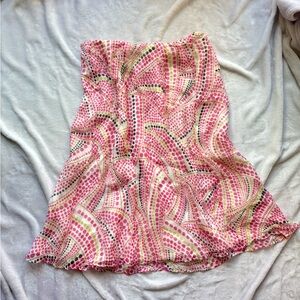 vintage talbots silk orange & pink polka dot midi skirt